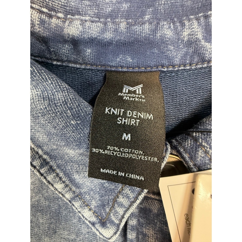 Members Mark Shirt Women Medium Blue Acid Wash Denim‎ Relaxed Soft Knit Button - Picture 13 of 14